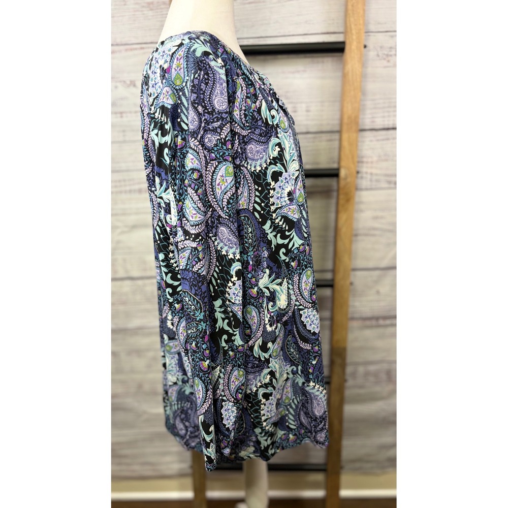 J. Jill Womens XL Purple Paisley Rayon Tassel Split Neck Tunic Blouse - Picture 12 of 13